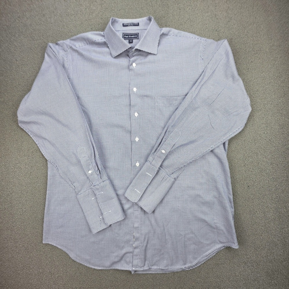 Paul Fredrick‎ Peruvian Pima Dress Shirt Mens Blue Houndstooth 17.5-35